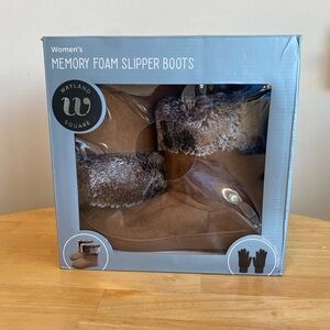 NET Wayland Square Brown Faux Fur Memory Foam Slipper Boots 10-11